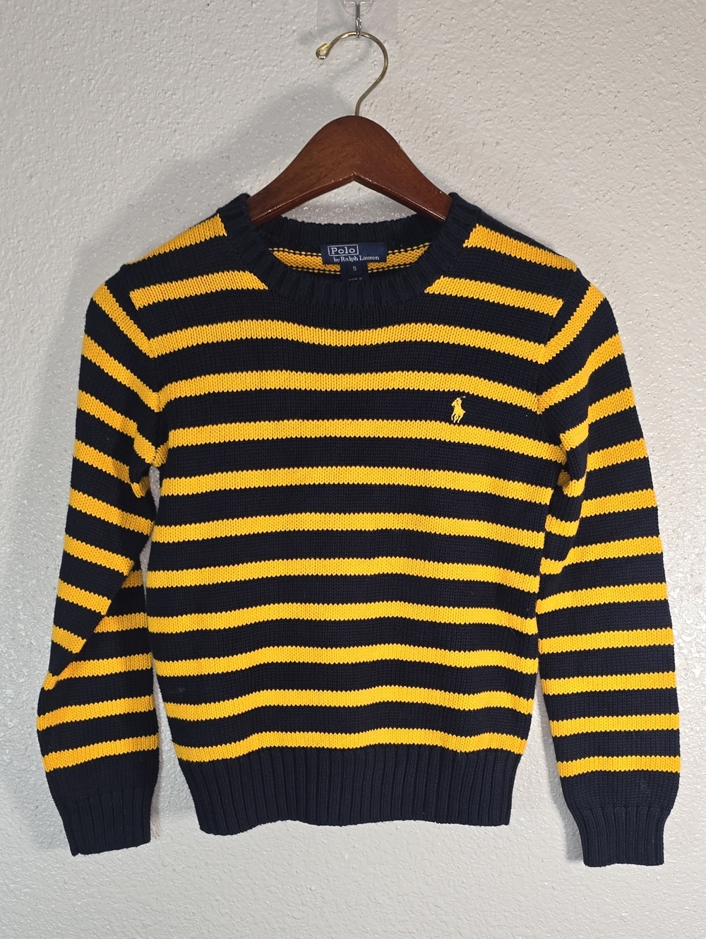 Polo by Ralph Lauren Navy and Yellow Striped Crewneck Sweater